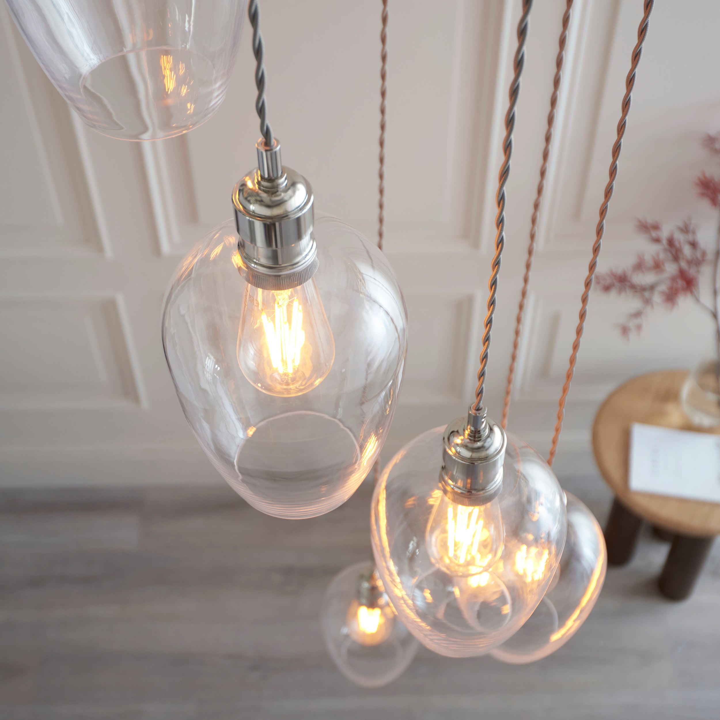 Utopia Finesse 7 Light Cascade Ceiling Pendant - Bright Nickel & Clear Glass