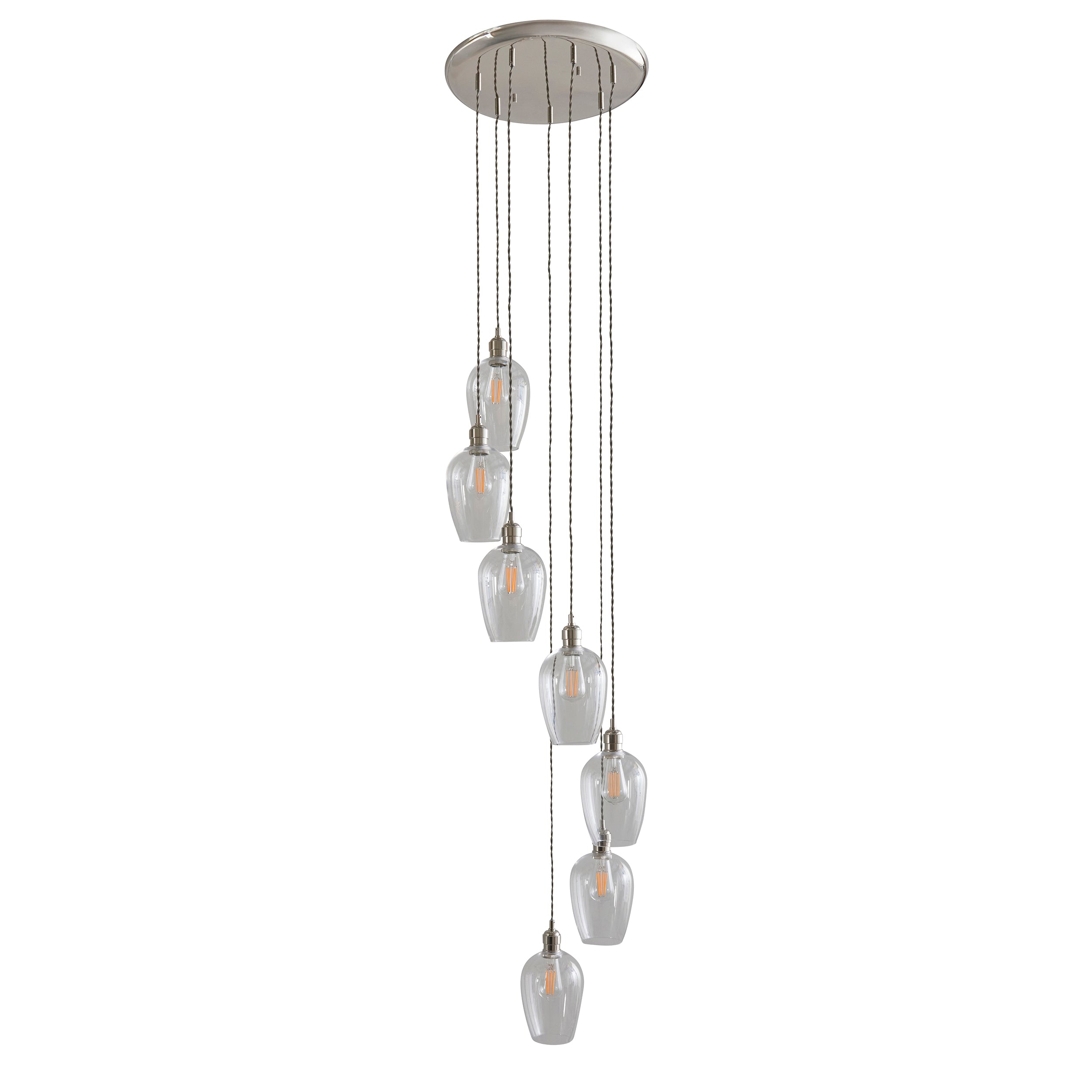 Utopia Finesse 7 Light Cascade Ceiling Pendant - Bright Nickel & Clear Glass