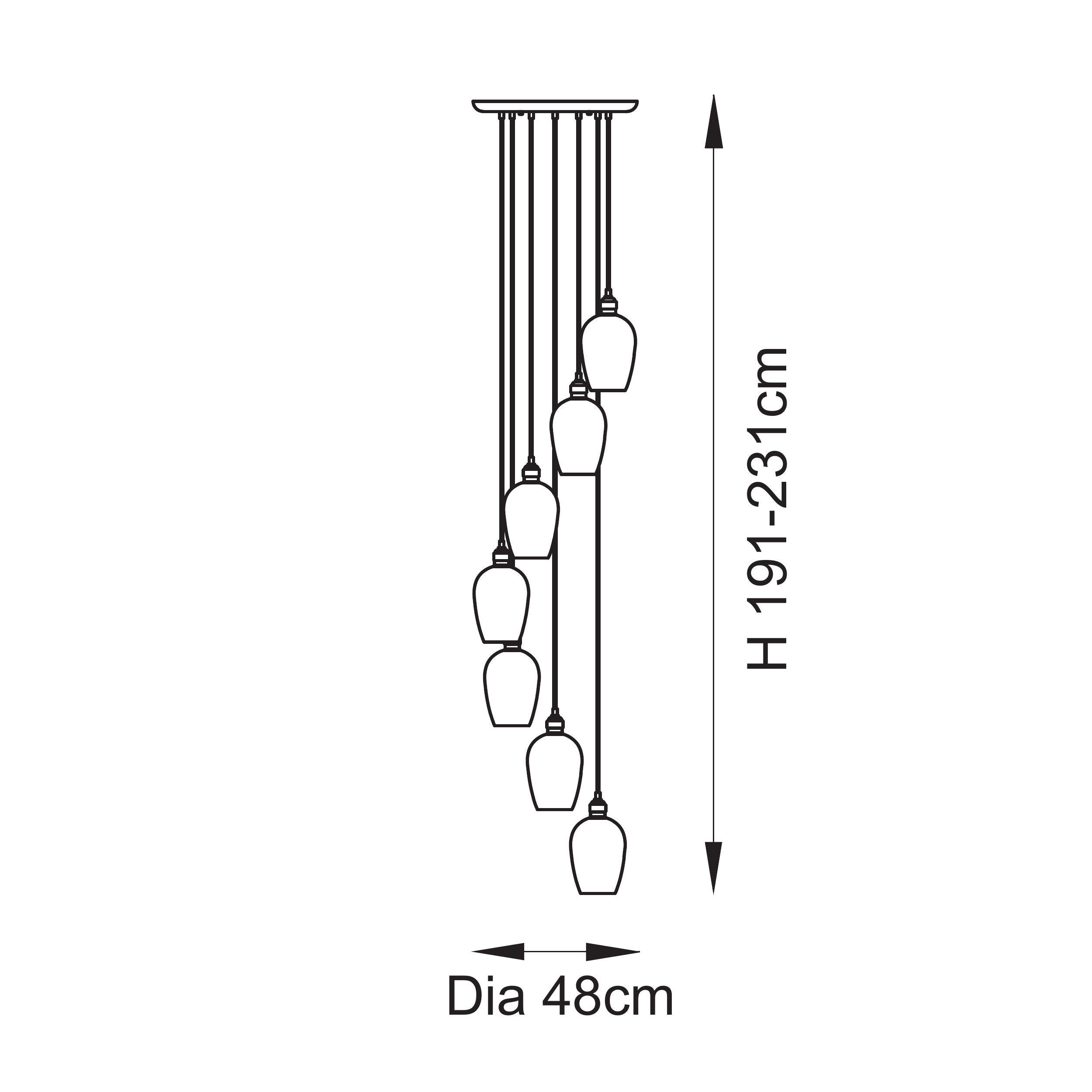 Utopia Finesse 7 Light Cascade Ceiling Pendant - Bright Nickel & Clear Glass