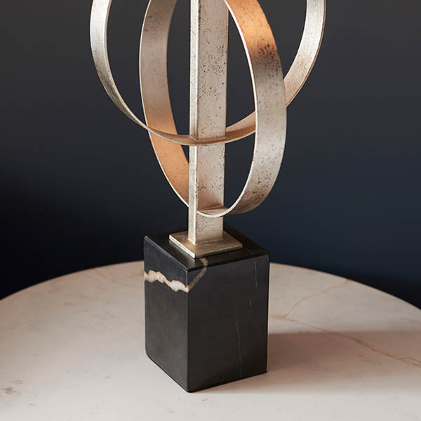 Utopia Interlink Table Lamp - Antique Silver Leaf With Mink Shade
