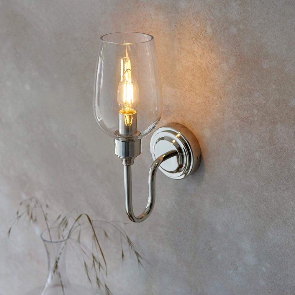 Utopia Walton Single Wall Light - Bright Nickel Plate & Clear Glass
