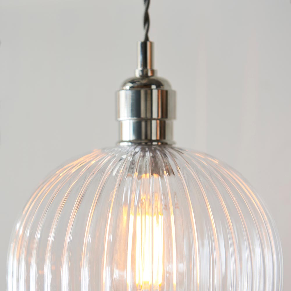 Utopia Finesse Small Single Pendant - Bright Nickel Plate & Clear Ribbed Glass