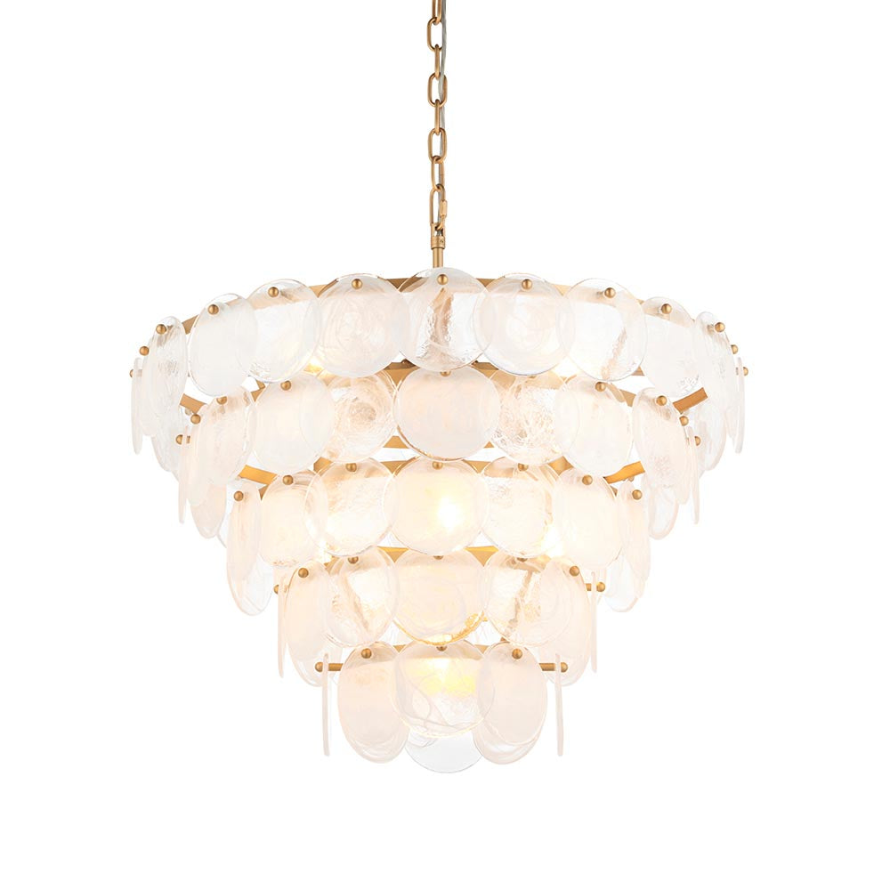Utopia Scale 9 Light Pendant Chandelier - Antique Gold Paint with White & Clear Glass