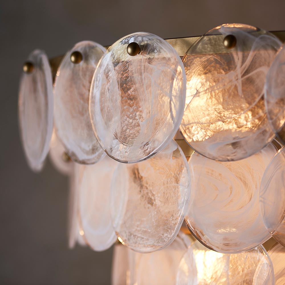 Utopia Scale 9 Light Pendant Chandelier - Antique Gold Paint with White & Clear Glass