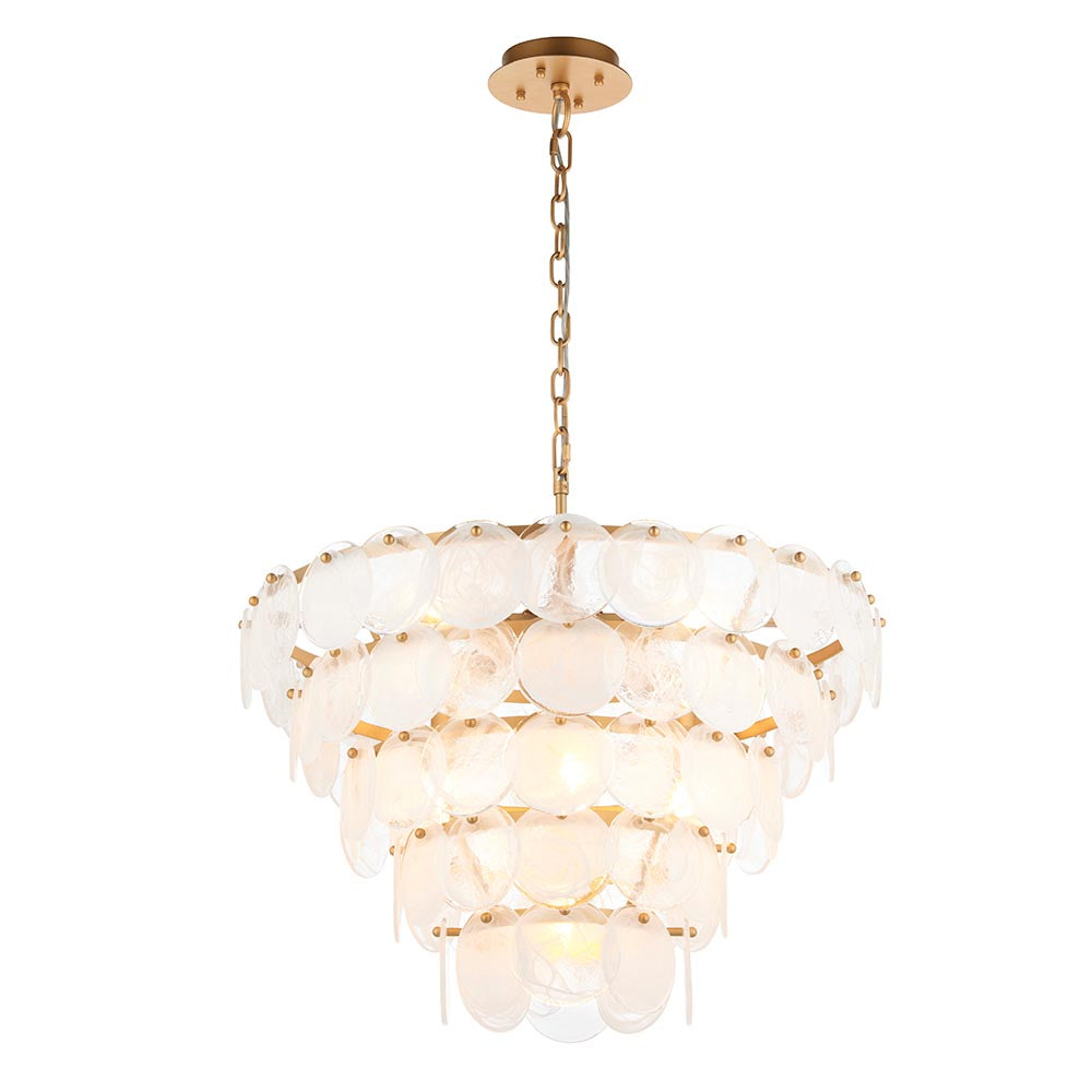 Utopia Scale 9 Light Pendant Chandelier - Antique Gold Paint with White & Clear Glass