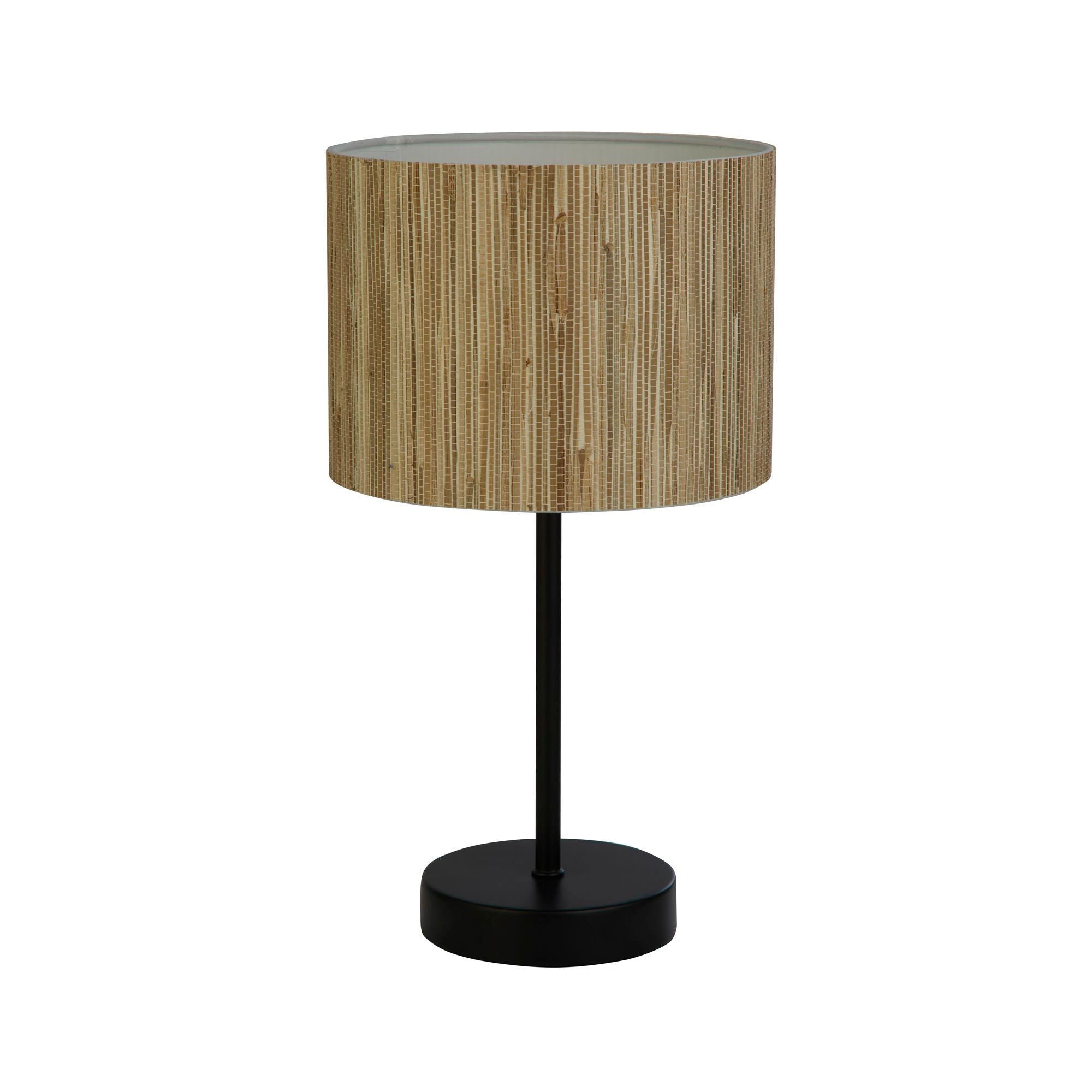 Searchlight Meadow table lamp, second studio angle showing the natural grass shade and black base