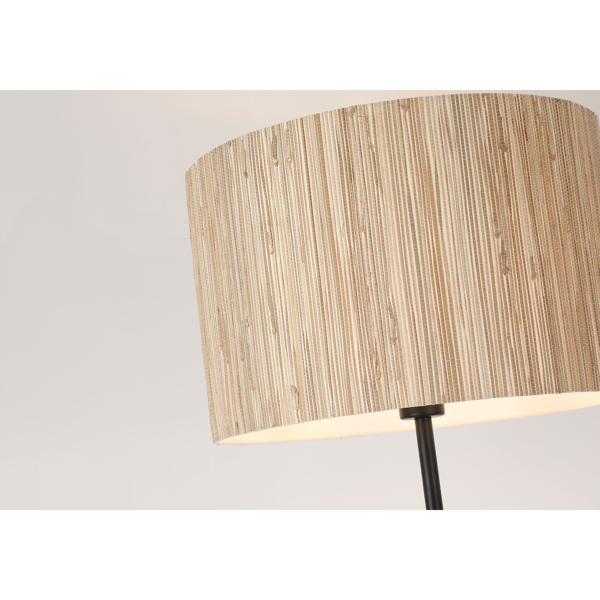 Close up of the Searchlight Meadow floor lamp shade weave and the black stem finial