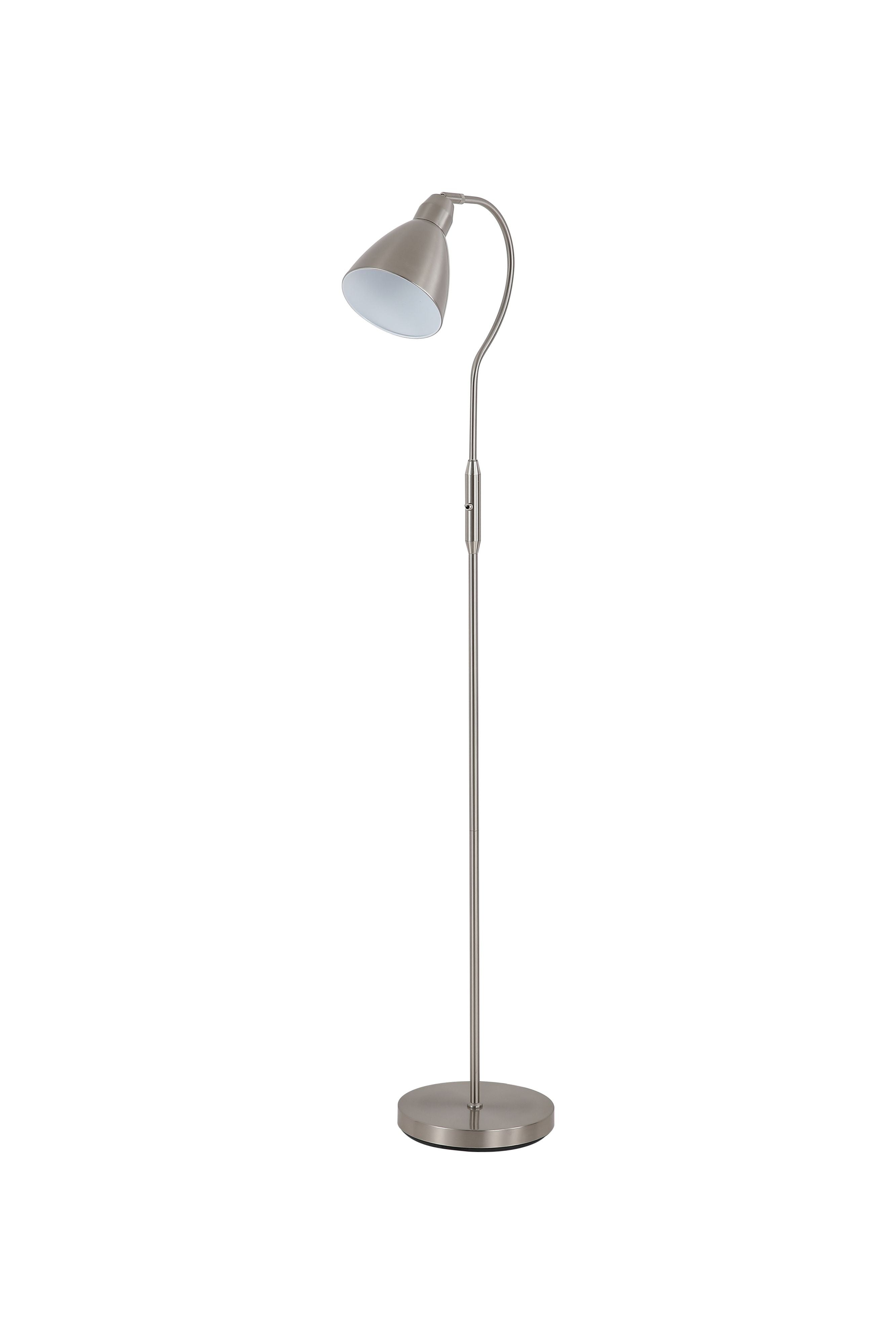 Searchlight Adjustable Floor Lamp in satin nickel, alternate angle studio shot on a white background