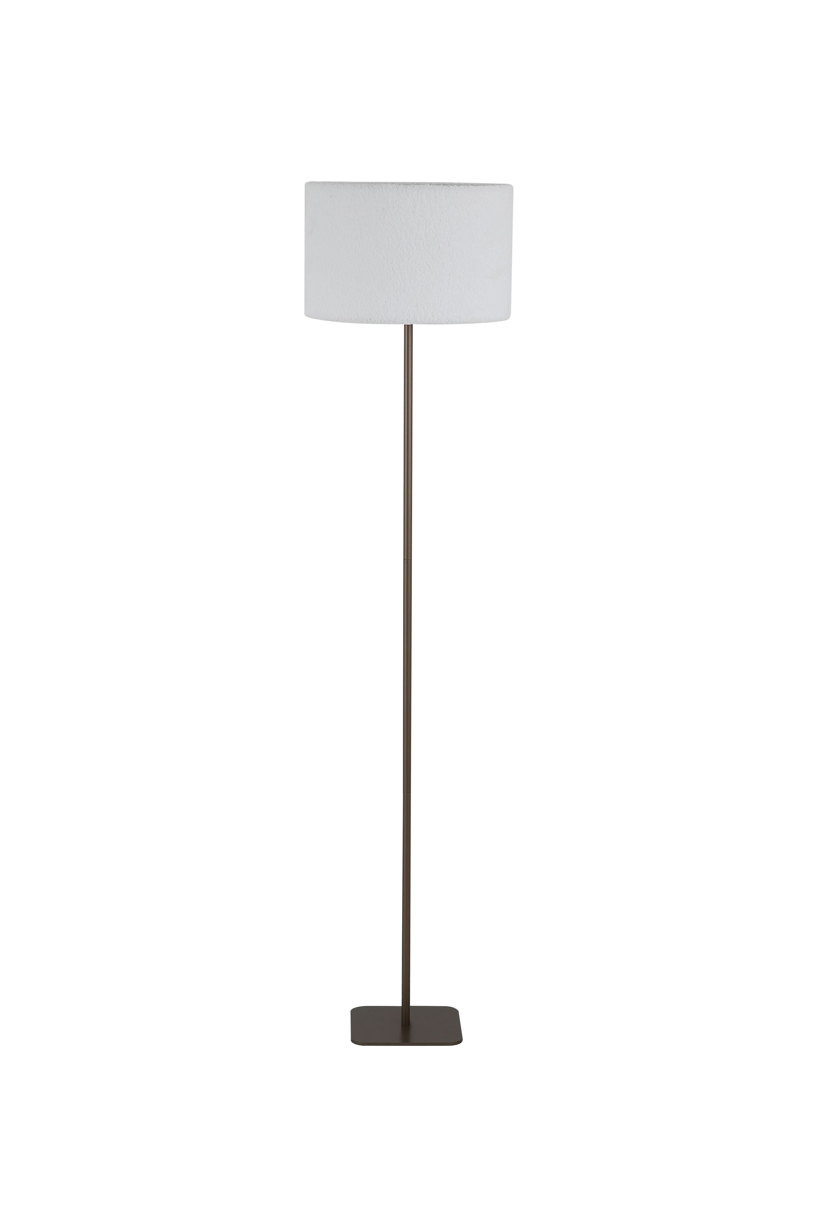 Searchlight Chelsea floor lamp, front on view showing the slim latte metal stem and square base