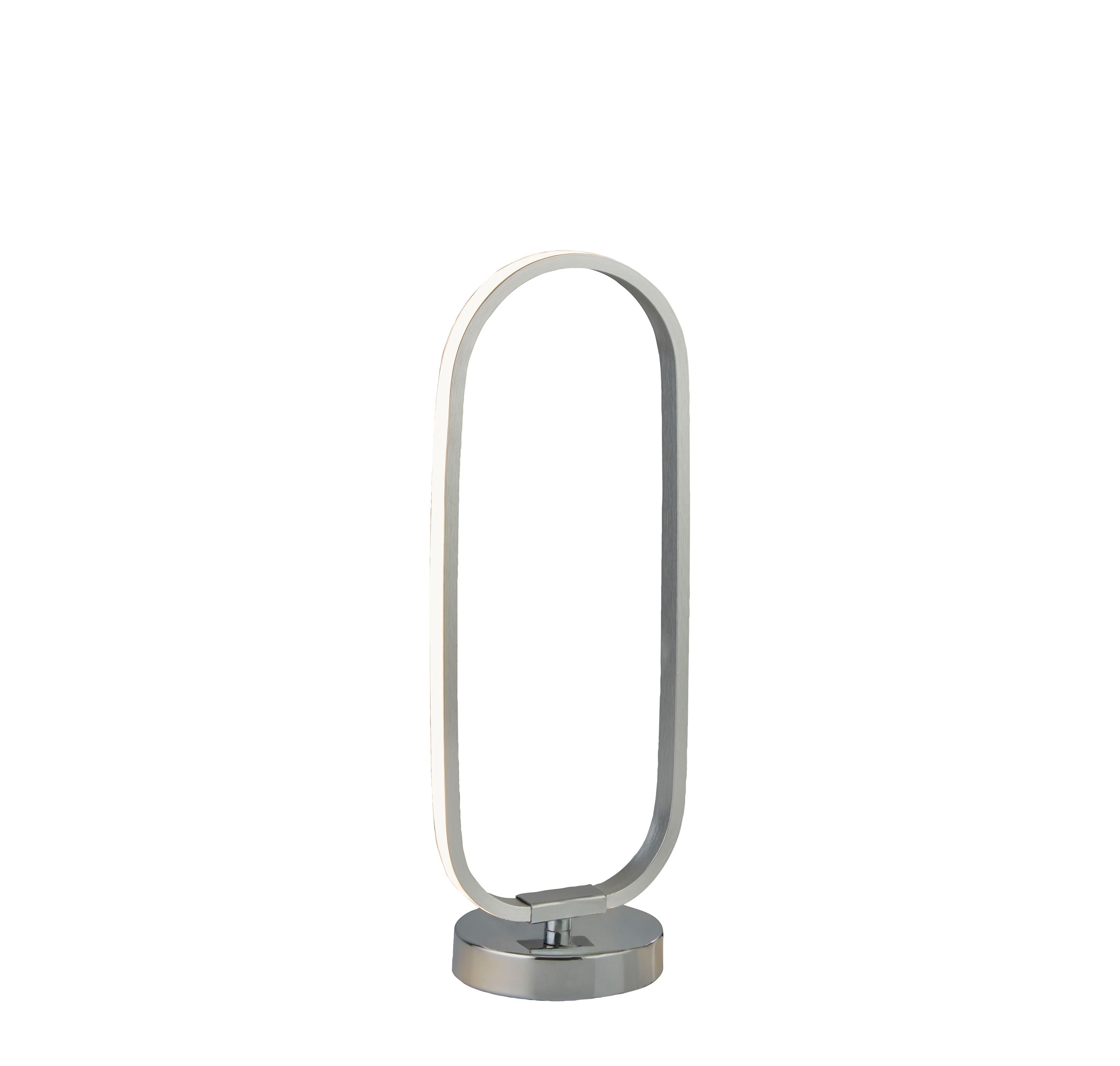 Searchlight Liner LED table lamp, chrome and brushed aluminium oval ring lit warm white, studio shot on a white background