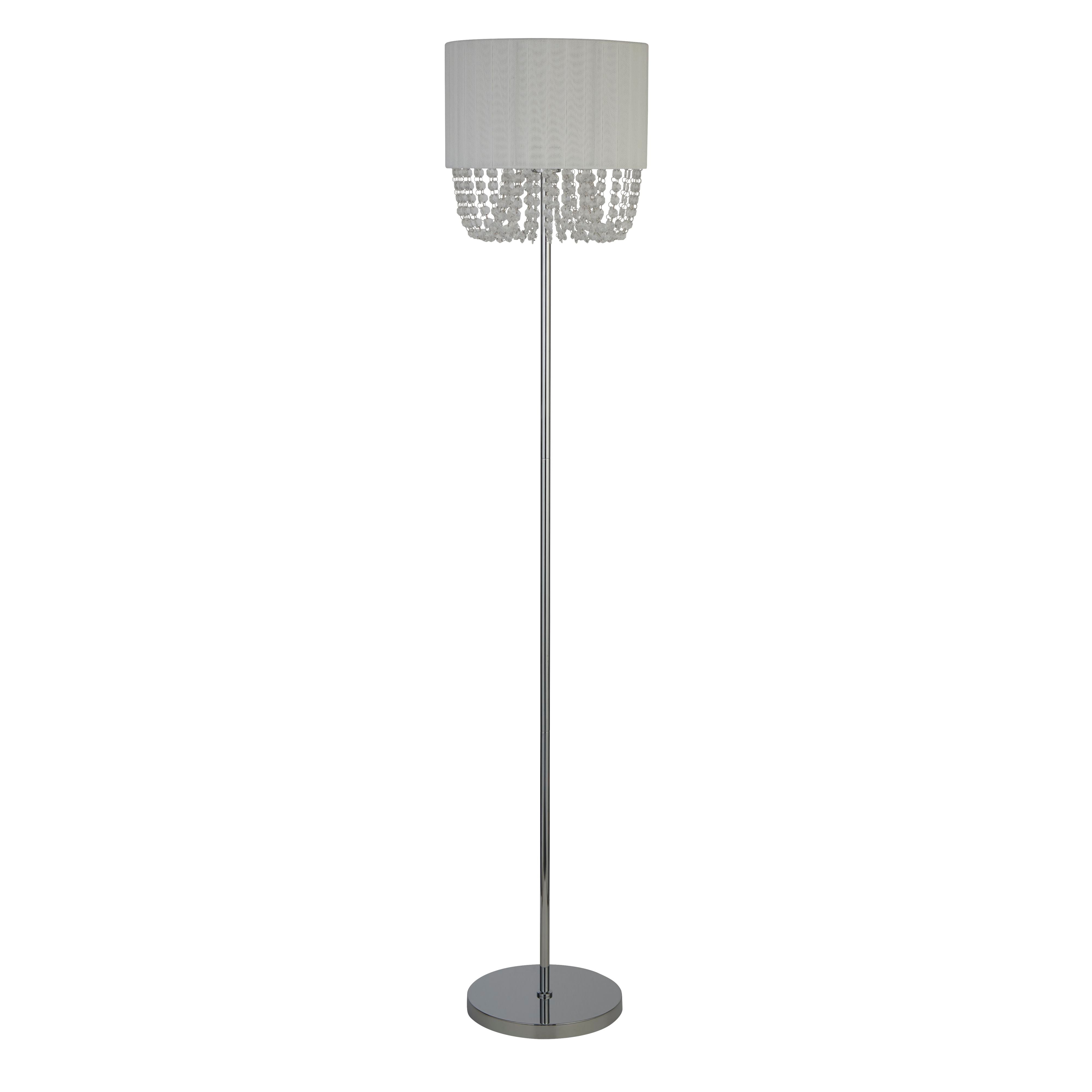 Searchlight Bellano floor lamp in chrome with a white shade and clear acrylic bead fringe - view 2