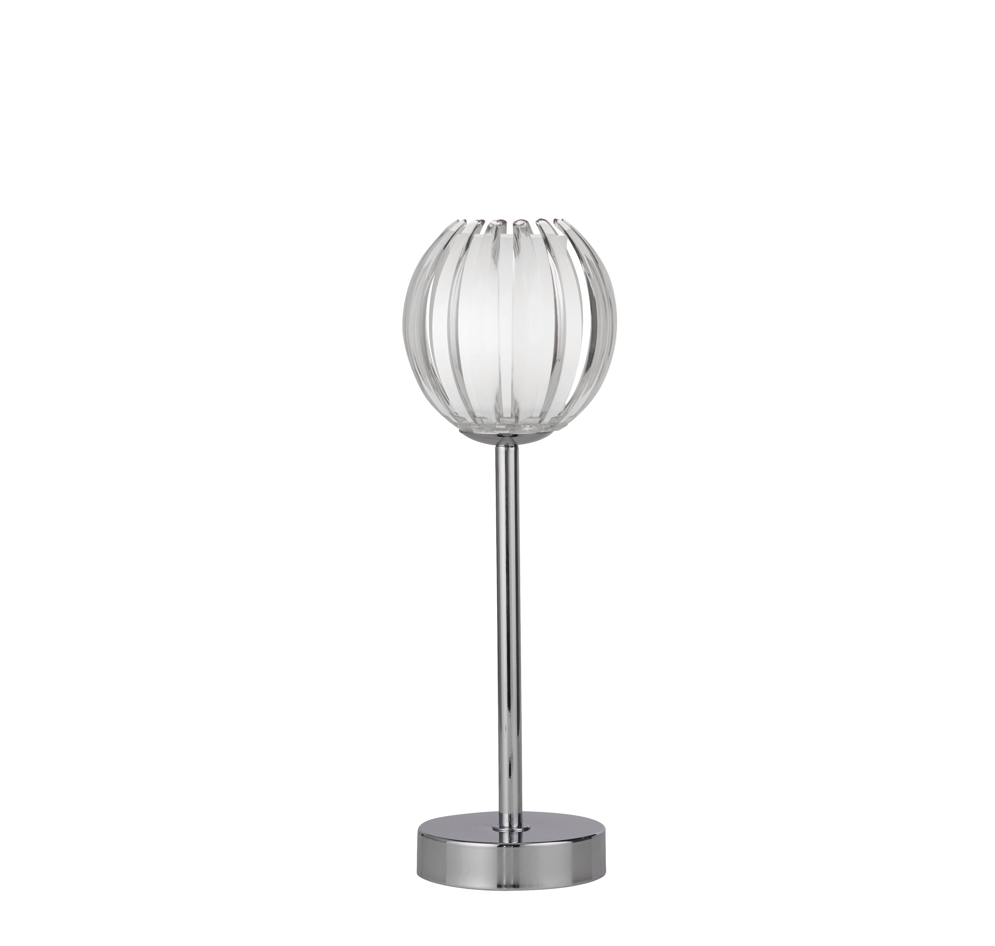 Searchlight Blossom table lamp in chrome with a clear acrylic petal shade, front view on a white background - view 2