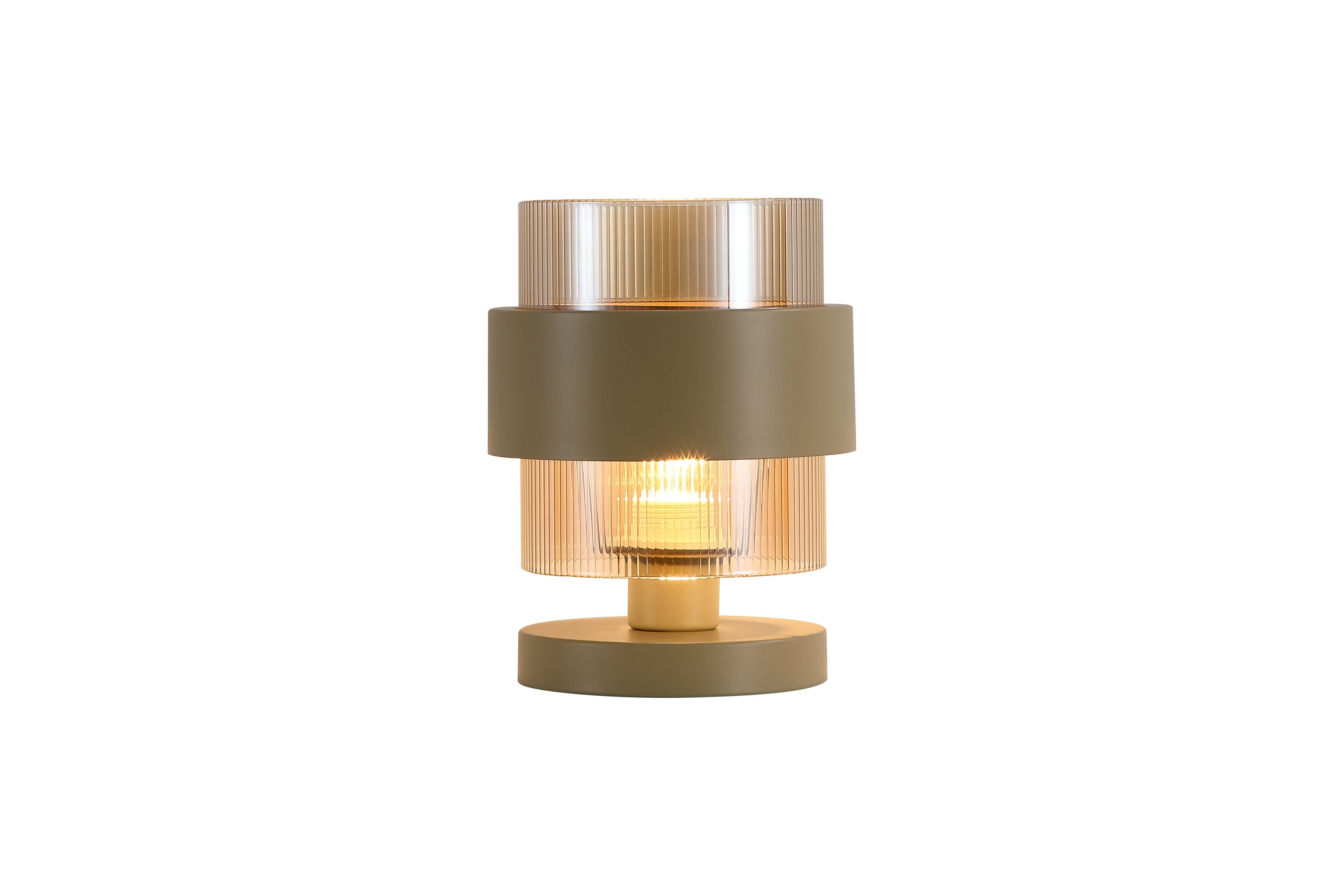 Searchlight Royal Table Lamp in sand metal and amber ribbed glass, studio shot lit on a plain background