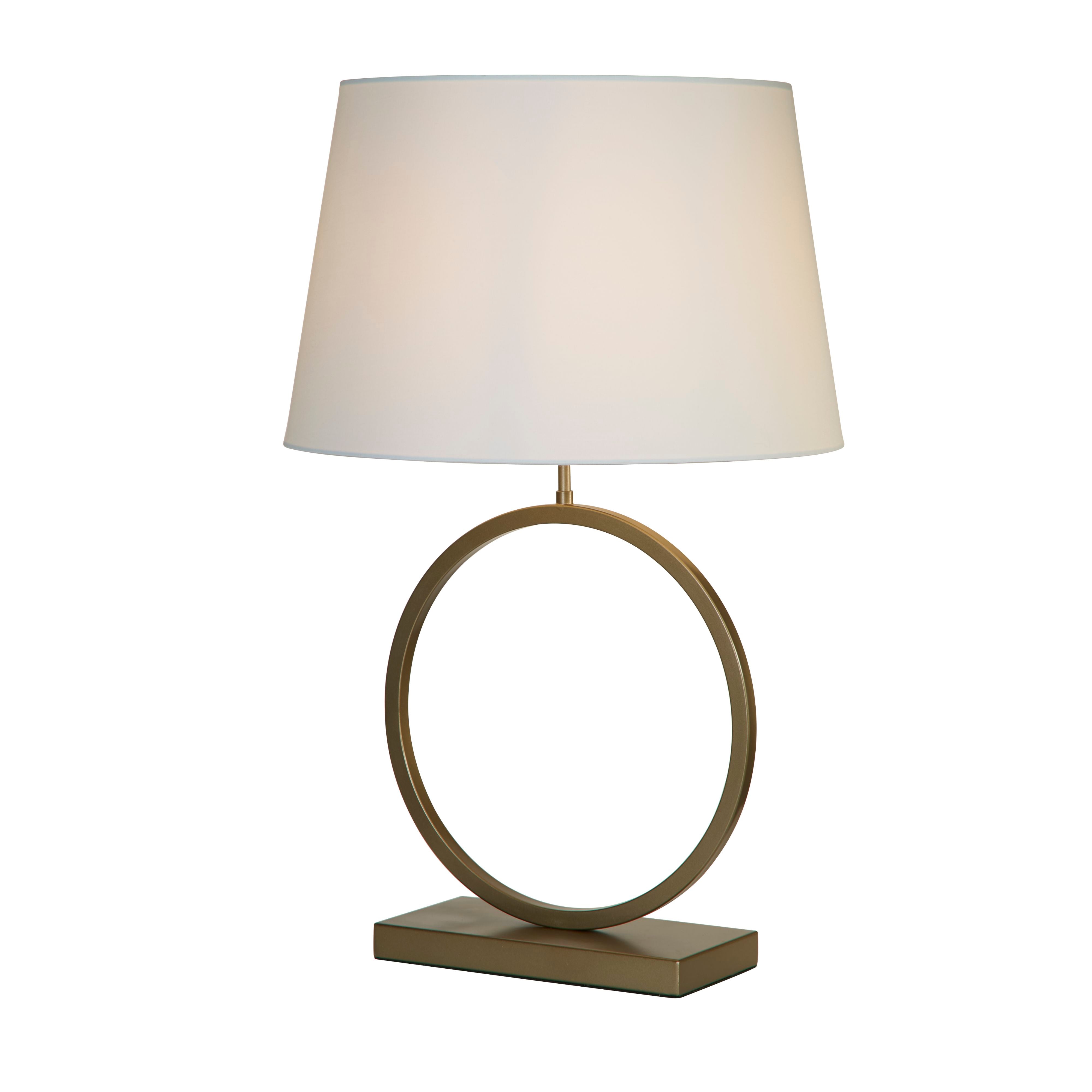 Searchlight Elegant table lamp in bronze with a white cotton tapered shade, studio shot on a white background, front view