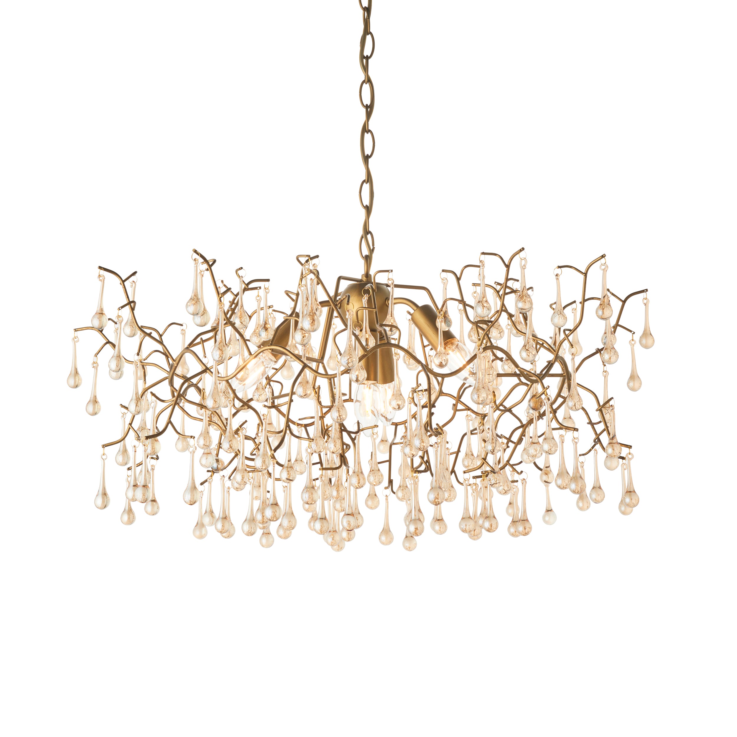 Utopia Drip 4 Light Pendant Chandelier - Aged Gold With Champagne Tinted Glass - 75cm Diameter