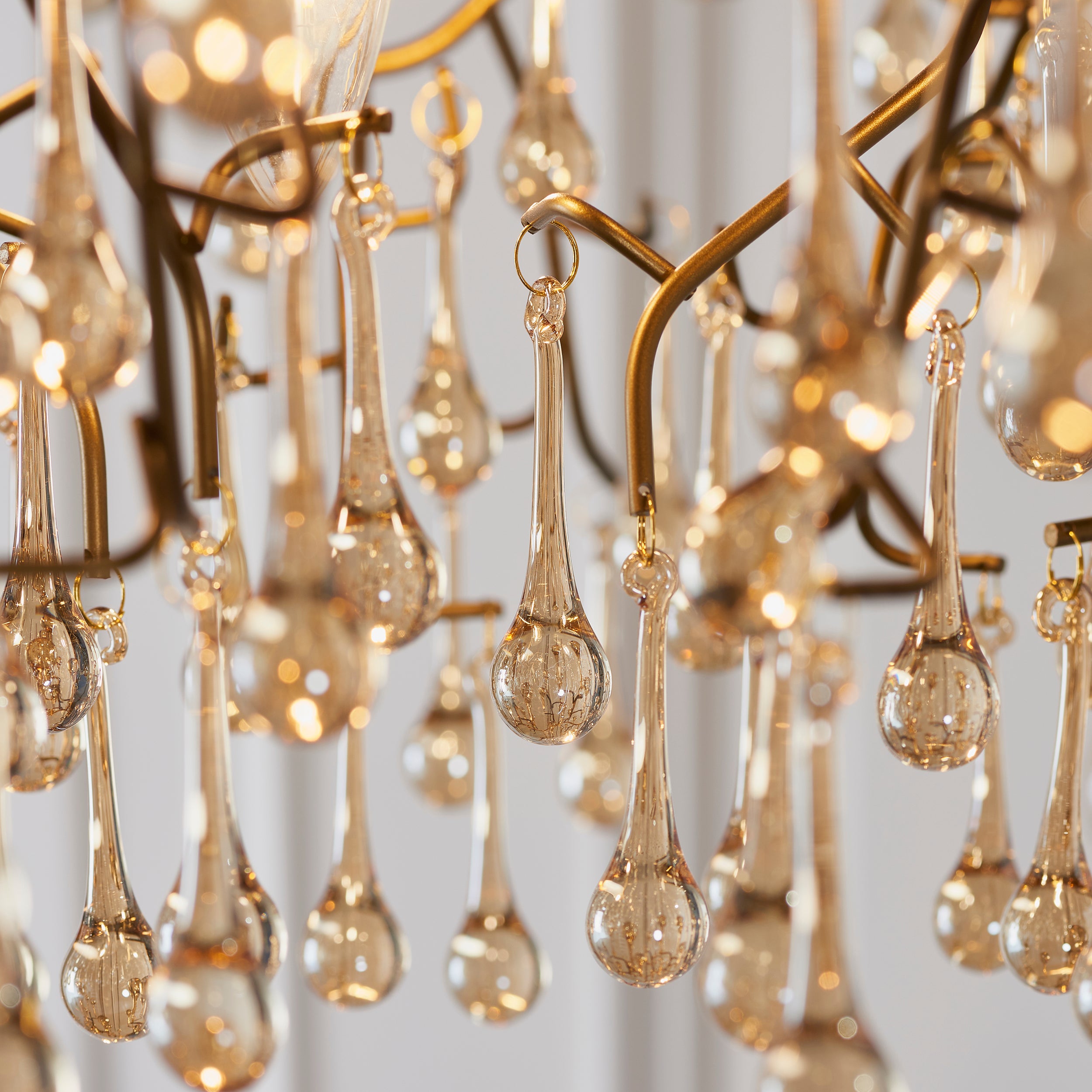 Utopia Drip 4 Light Pendant Chandelier - Aged Gold With Champagne Tinted Glass - 75cm Diameter