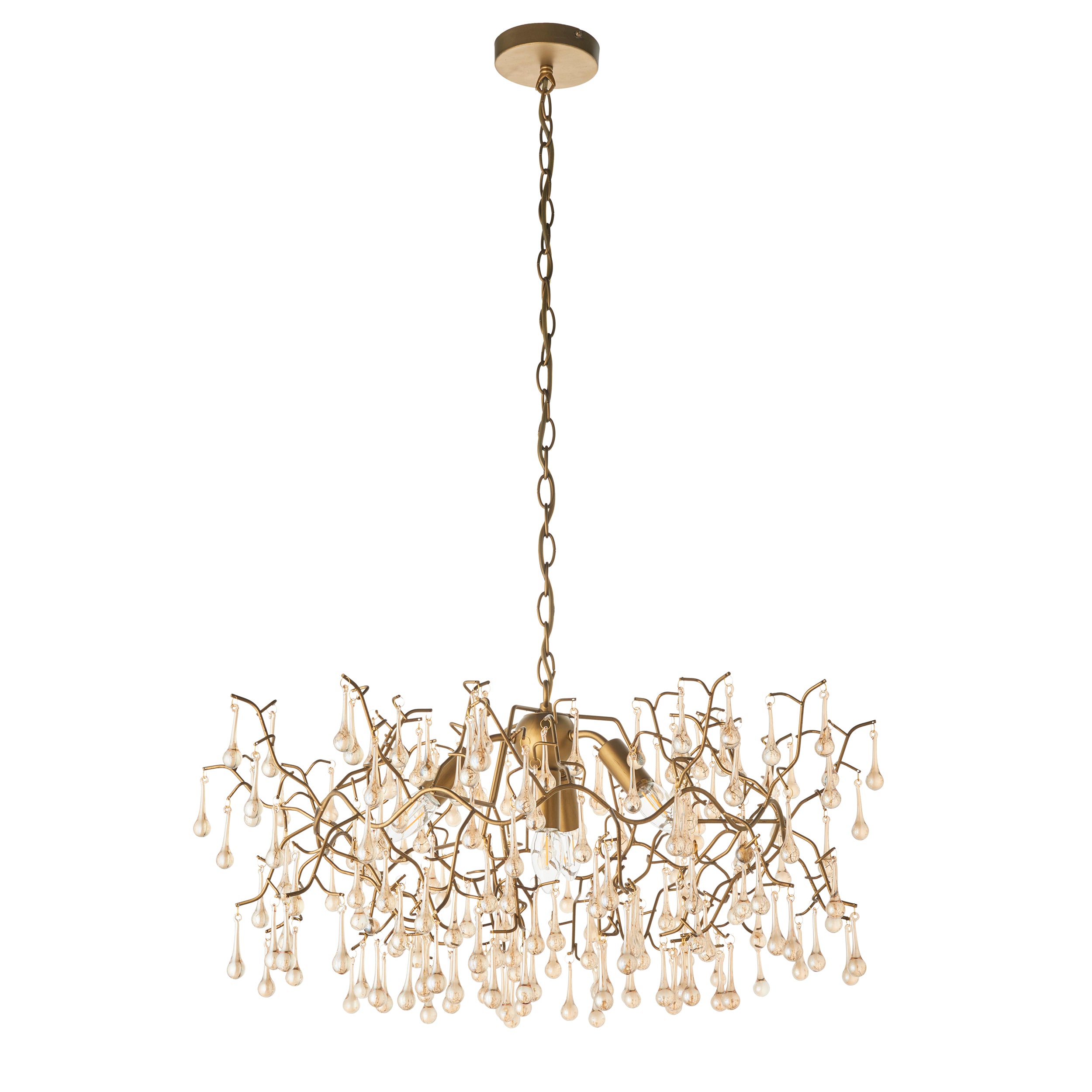 Utopia Drip 4 Light Pendant Chandelier - Aged Gold With Champagne Tinted Glass - 75cm Diameter