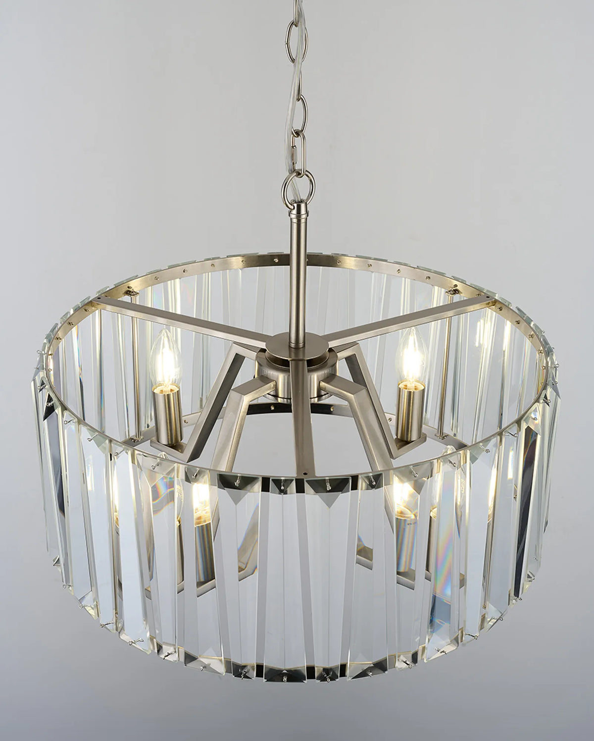 Fabula Barton Crystal Hoop Chandelier – Satin Nickel & Clear