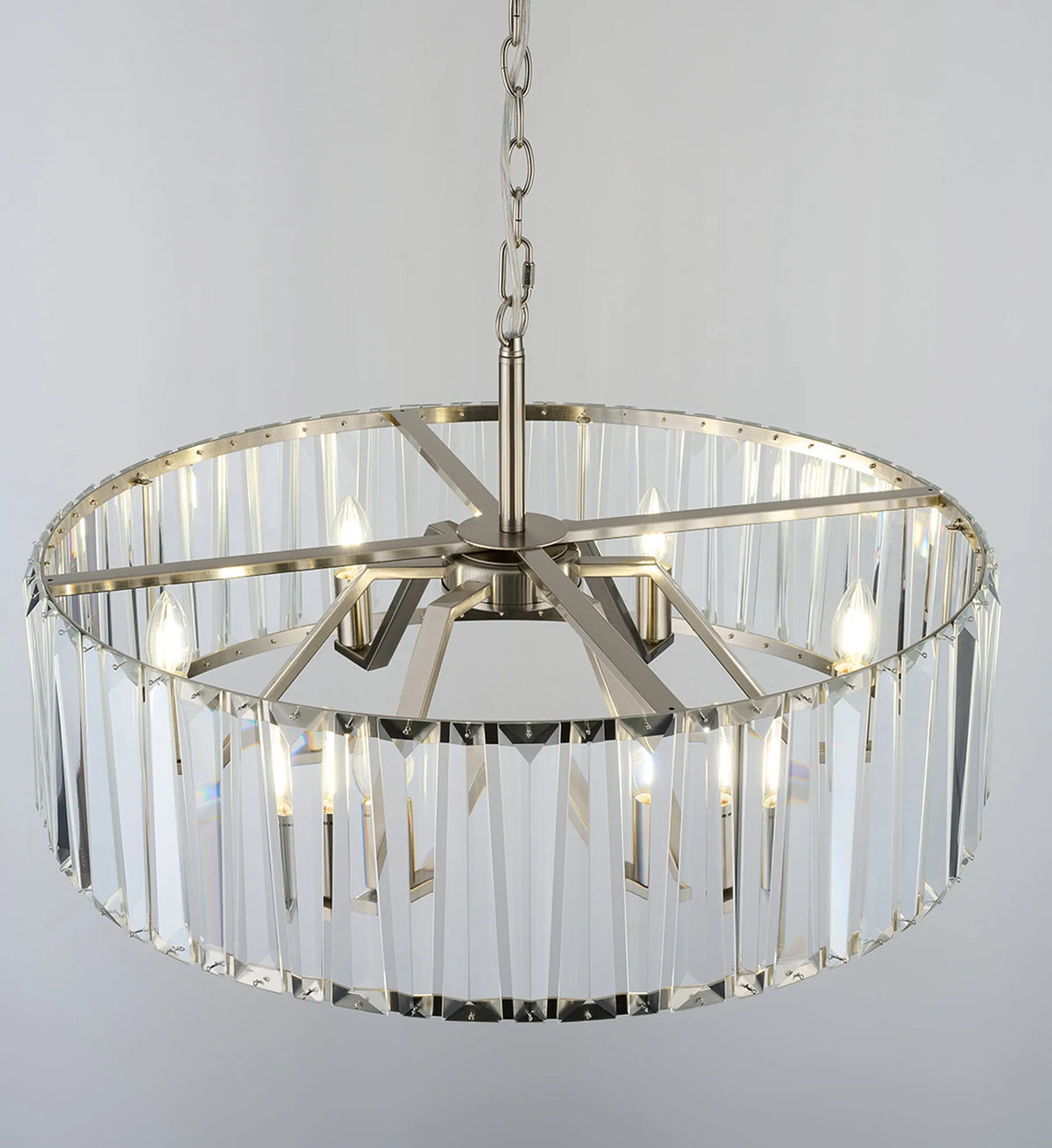 Fabula Barton Crystal Hoop Chandelier – Satin Nickel & Clear