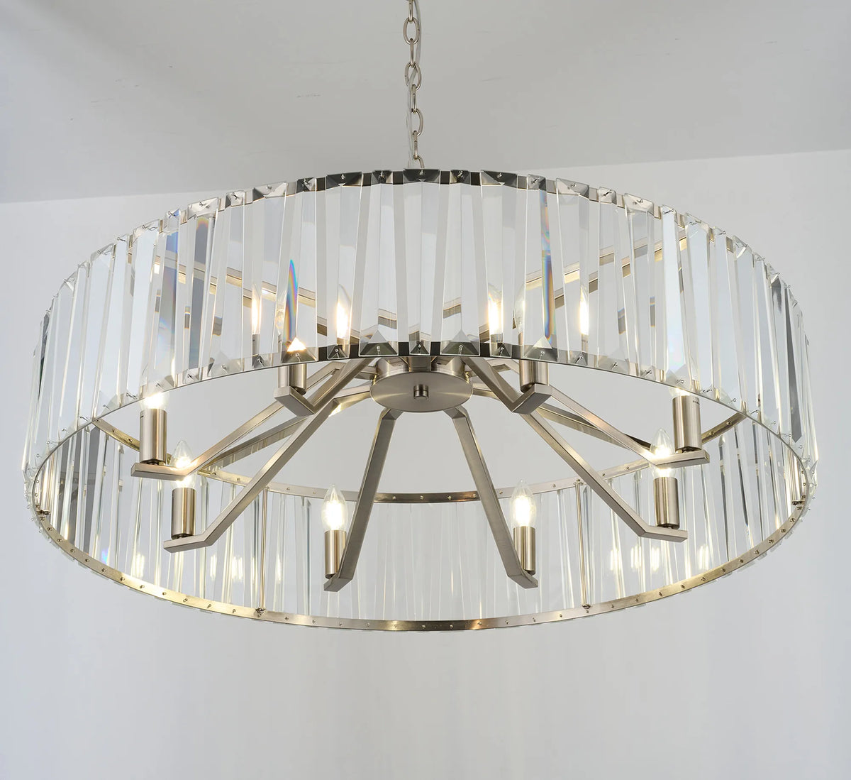 Fabula Barton Crystal Hoop Chandelier – Satin Nickel & Clear