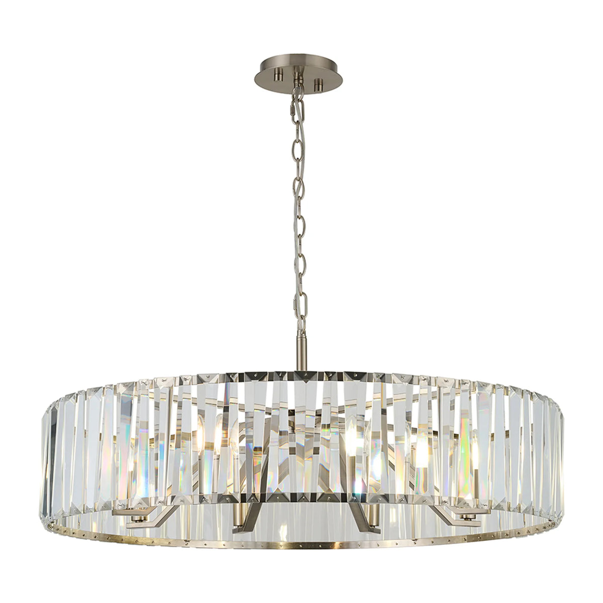 Fabula Barton Crystal Hoop Chandelier – Satin Nickel & Clear 90 cm
