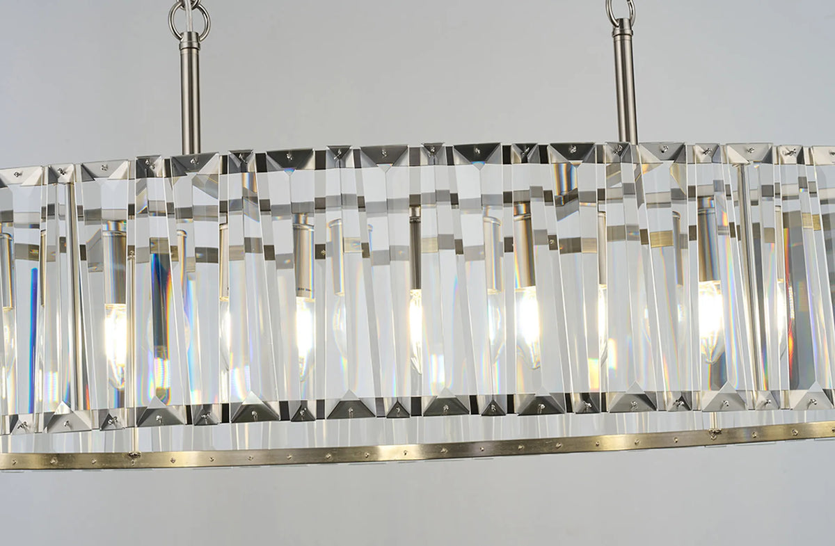 Fabula Barton Crystal Linear Chandelier – 103 cm – Satin Nickel & Clear