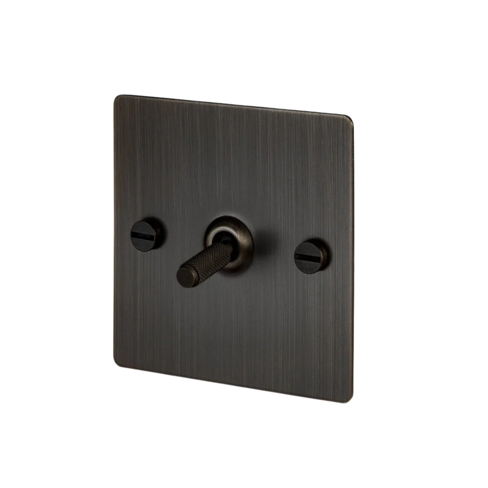 Buster + Punch 1G Toggle Light Switch Intermediate - Smoked Bronze Back Plate & Cross Knurl Pattern