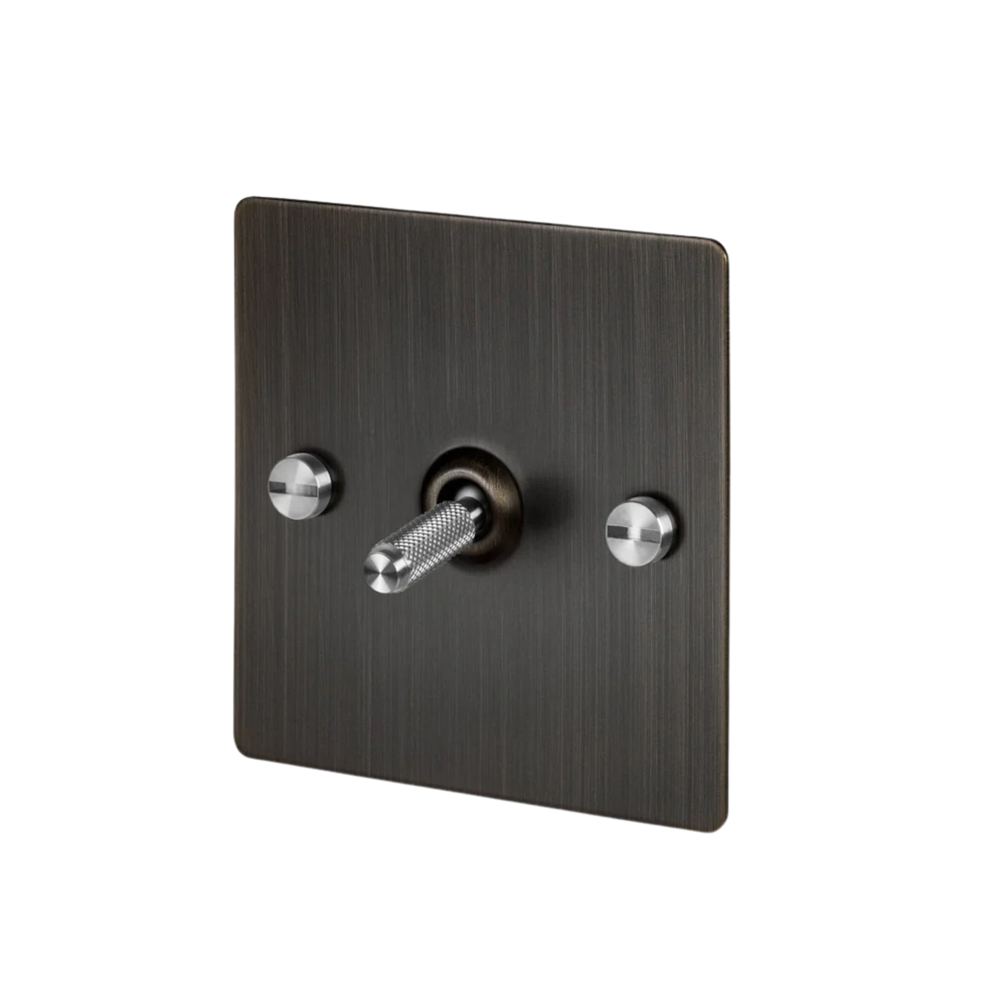 Buster + Punch 1G Toggle Light Switch Intermediate - Smoked Bronze Back Plate & Cross Knurl Pattern