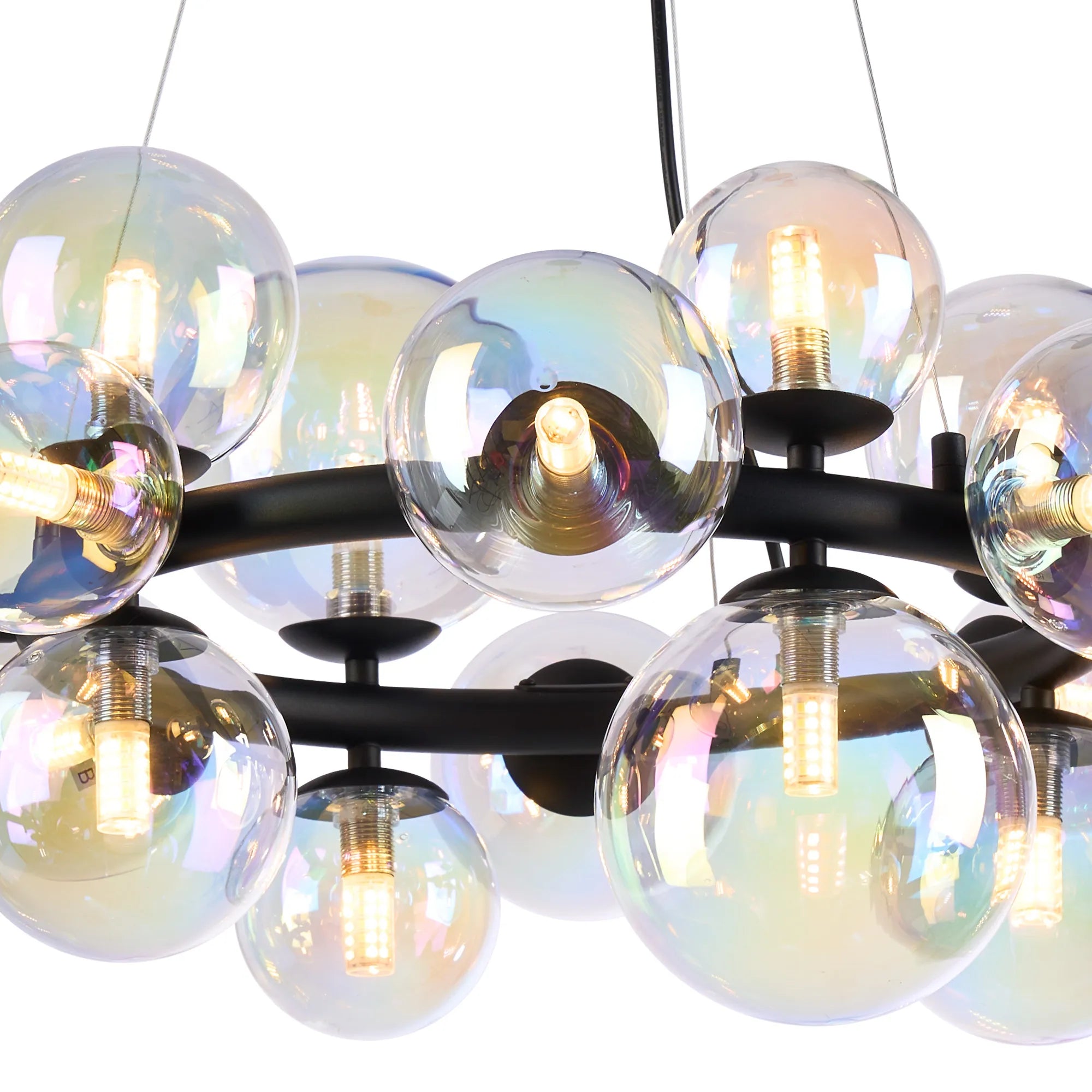 Deacon Circular Pendant 16 Light - Satin Black Iridescent Plated Glass