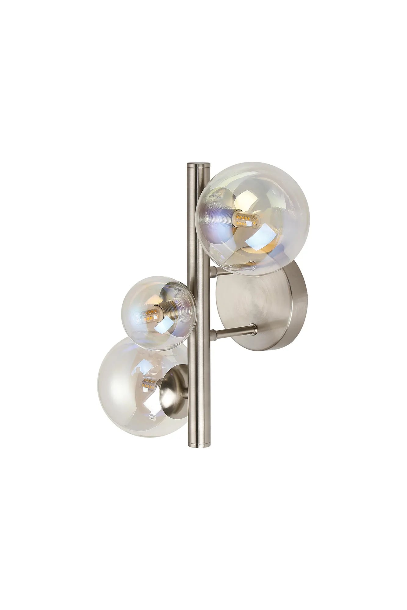 Deacon Wall Lamp 3 Light - Satin Nickel Iridescent Plated Glass