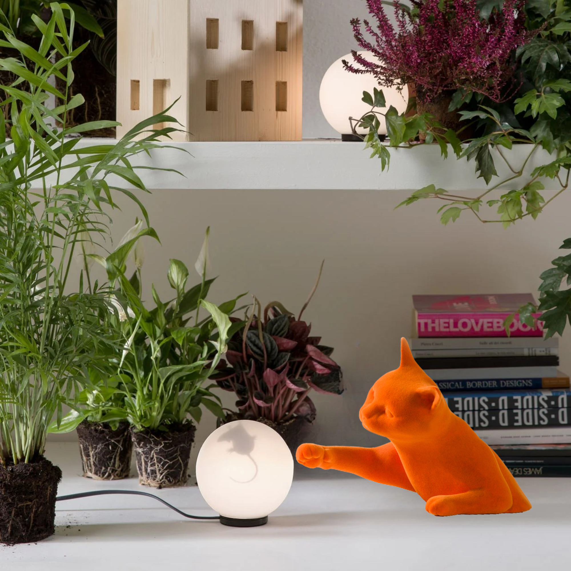 Karman Maoo Cat Table Lamp - Orange Velvet