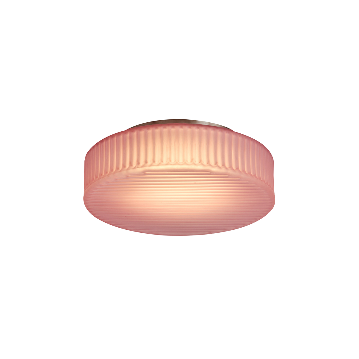 MADE.COM Alma Flush Ceiling Light in Brushed Chrome with Ribbed Pink Glass Shade