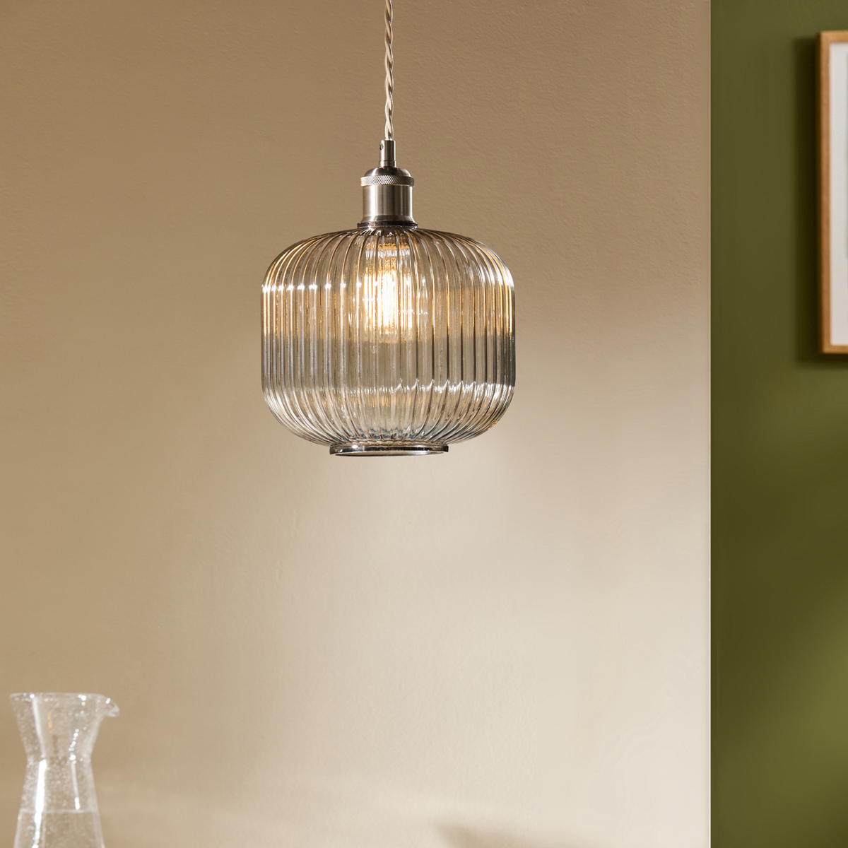 MADE.COM Briz Glass Easy Fit Shade in Ribbed Grey Glass