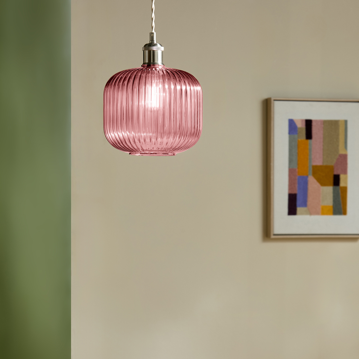 MADE.COM Briz Glass Easy Fit Shade in Ribbed Pink Glass