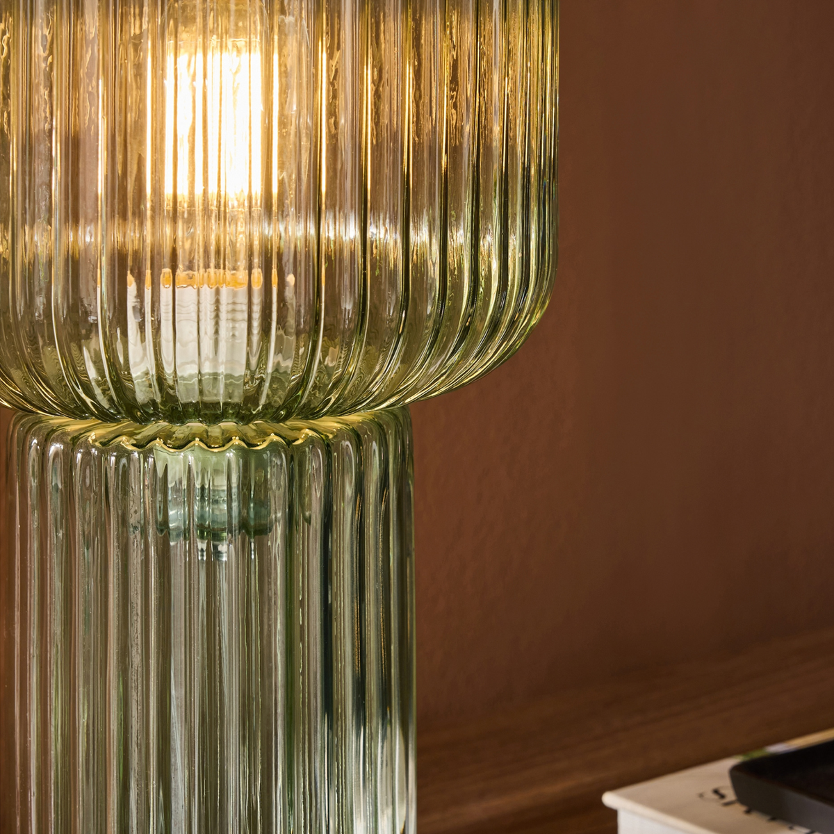 MADE.COM Briz Table Lamp in Ribbed Green Glass
