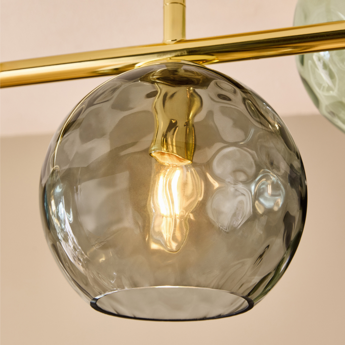 MADE.COM Ilaria 5 Light Flush Ceiling Light in Polished Brass with Blue Toned Dimpled Glass Shades