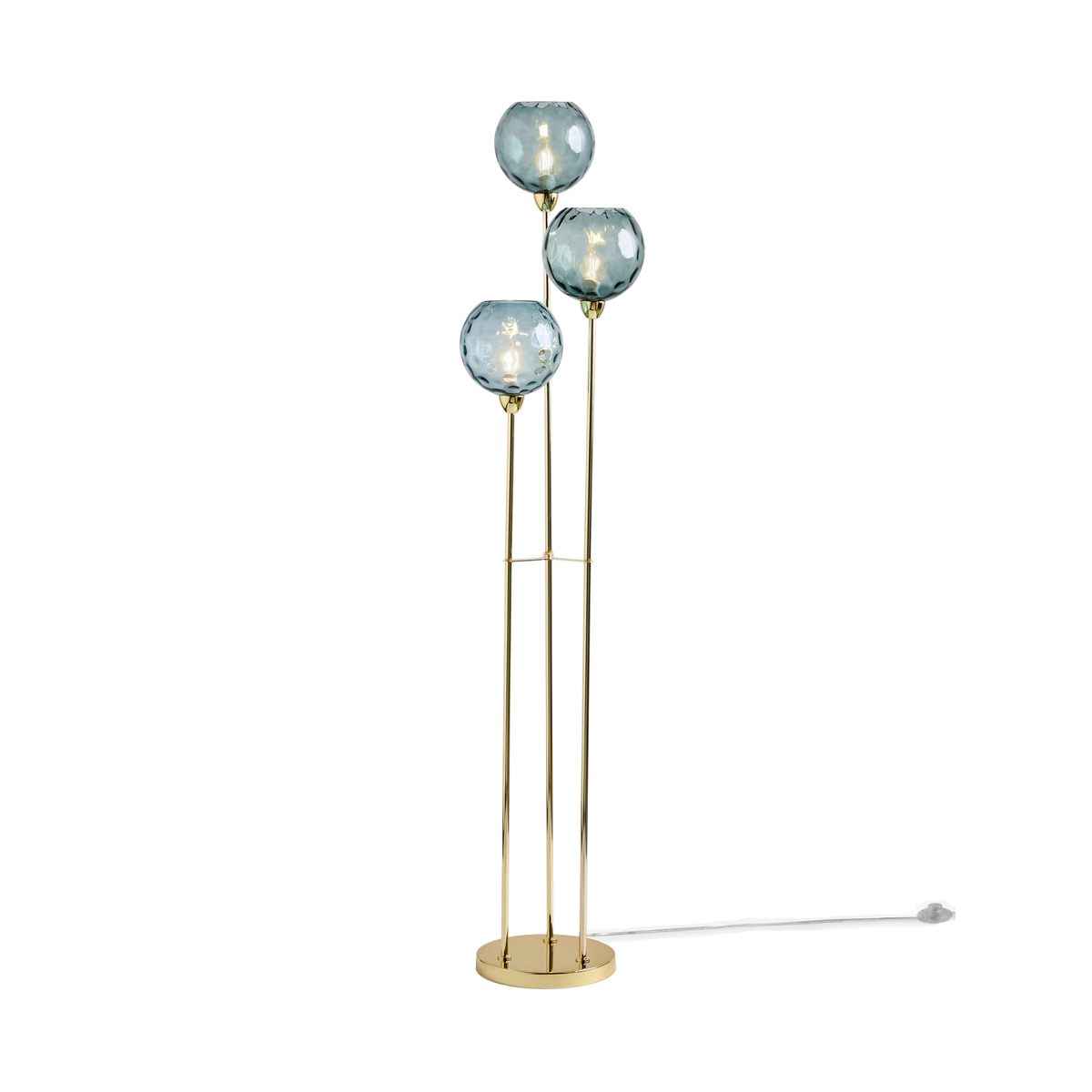 MADE.COM Ilaria Floor Lamp in Polished Brass with Blue Tinted Dimpled Glass Shades