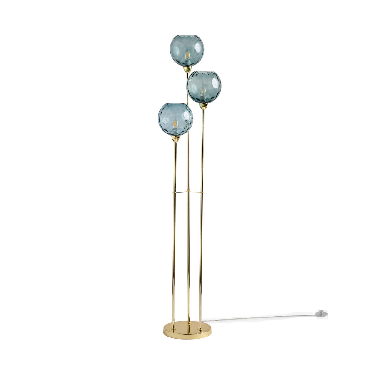 MADE.COM Ilaria Floor Lamp in Polished Brass with Blue Tinted Dimpled Glass Shades