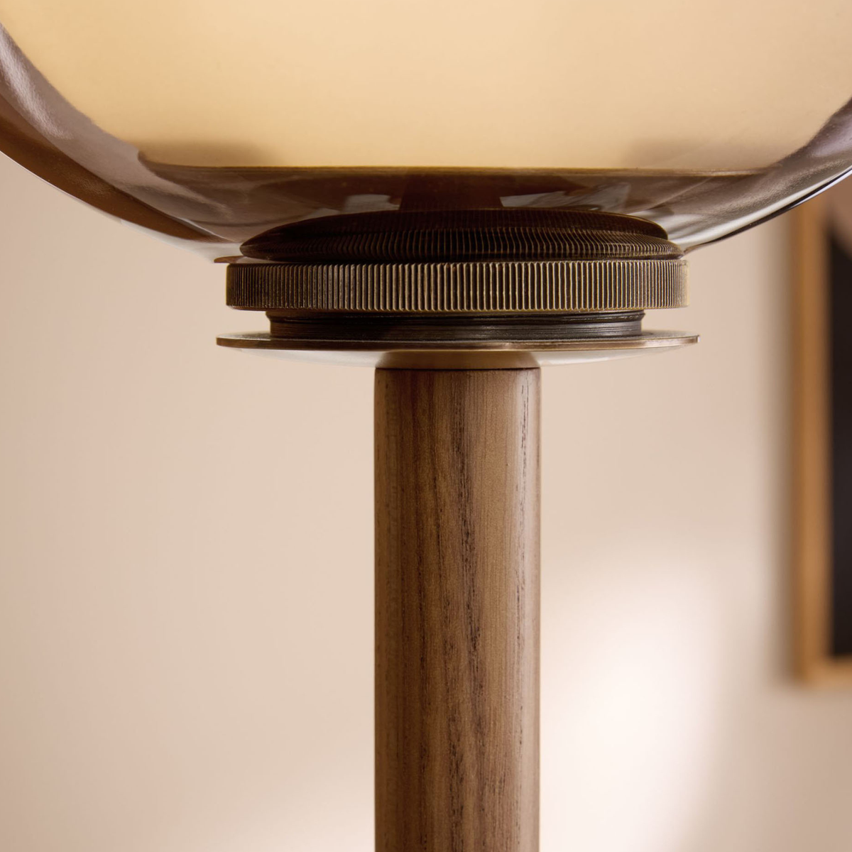 MADE.COM Layla Floor Lamp in Walnut & Antique Brass with Smoked & Opal Glass Shade