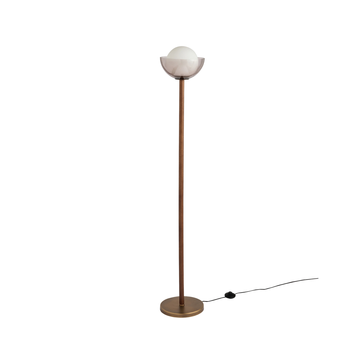 MADE.COM Layla Floor Lamp in Walnut & Antique Brass with Smoked & Opal Glass Shade