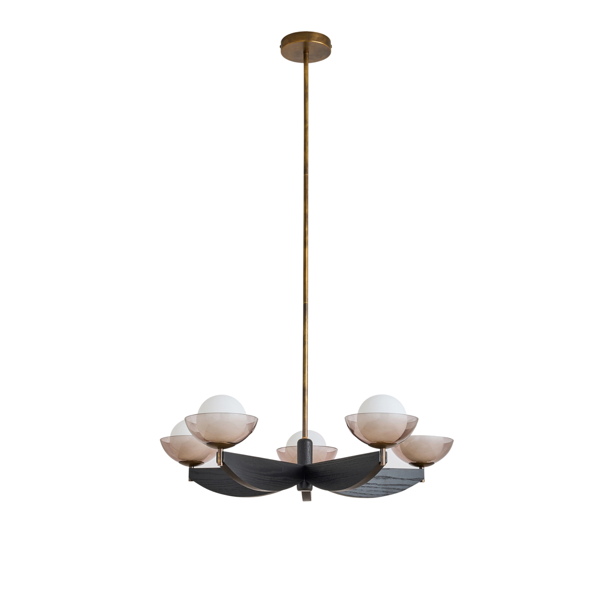 MADE.COM Layla Large Ceiling Light in Black Wood & Antique Brass with Smoked & Opal Glass Shades