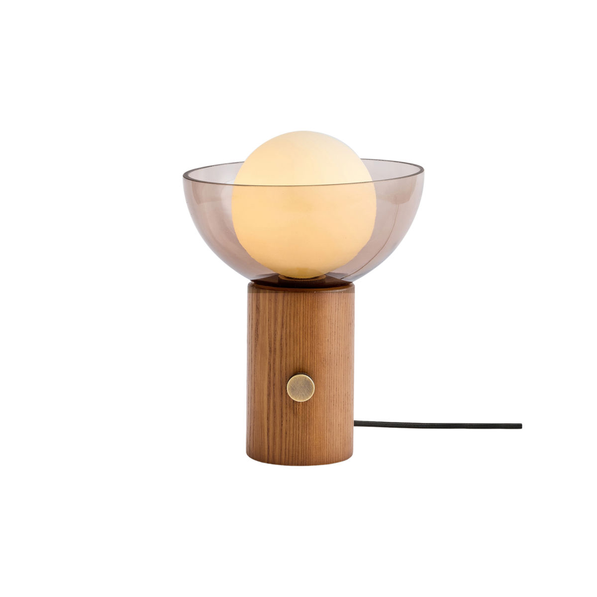 MADE.COM Layla Table Lamp in Walnut & Antique Brass with Smoked & Opal Glass Shade