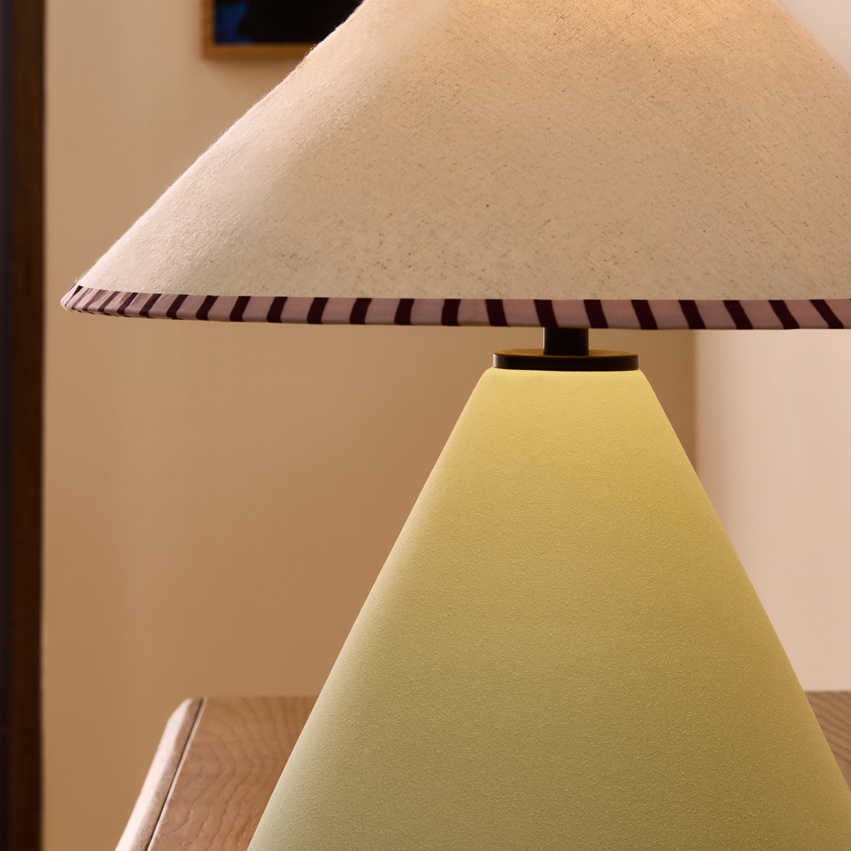 MADE.COM Marlowe Ceramic Table Lamp in Sage Green with Burgundy Striped Shade