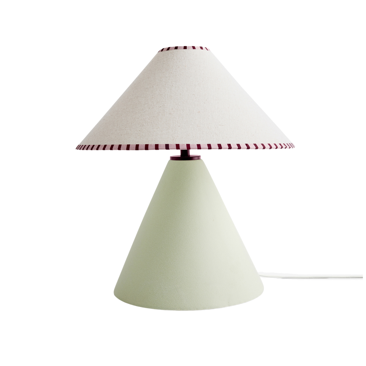 MADE.COM Marlowe Ceramic Table Lamp in Sage Green with Burgundy Striped Shade
