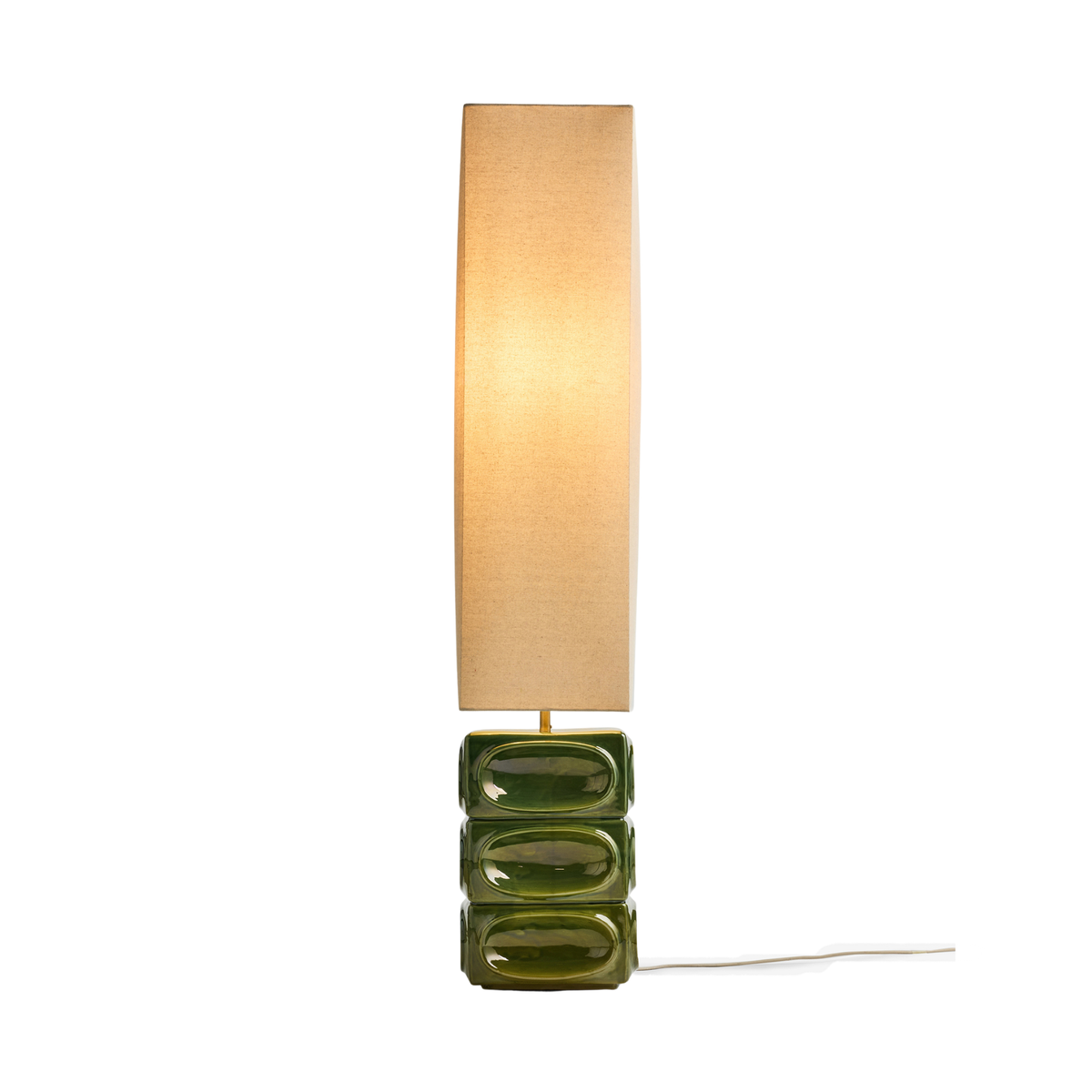 MADE.COM Nell Ceramic Floor Lamp in Green Reactive Glaze with Ecru Linen Shade