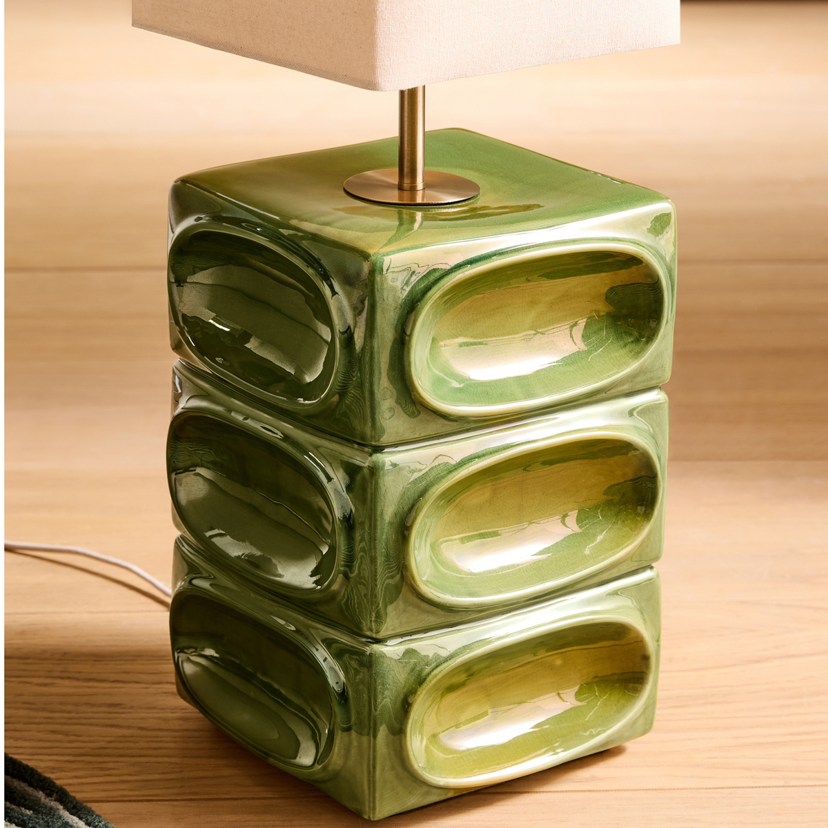 MADE.COM Nell Ceramic Floor Lamp - Green & Ecru