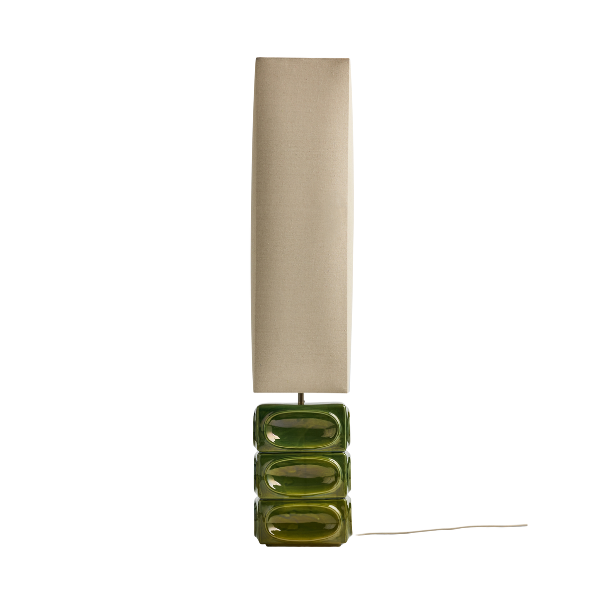 MADE.COM Nell Ceramic Floor Lamp in Green Reactive Glaze with Ecru Linen Shade