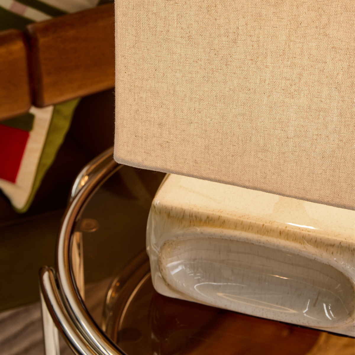 MADE.COM Nell Ceramic Table Lamp in Cream Reactive Glaze with Linen Shade