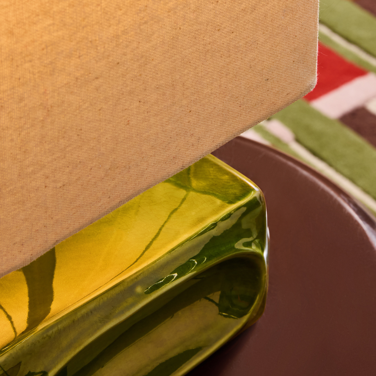 MADE.COM Nell Ceramic Table Lamp in Green Reactive Glaze with Ecru Linen Shade