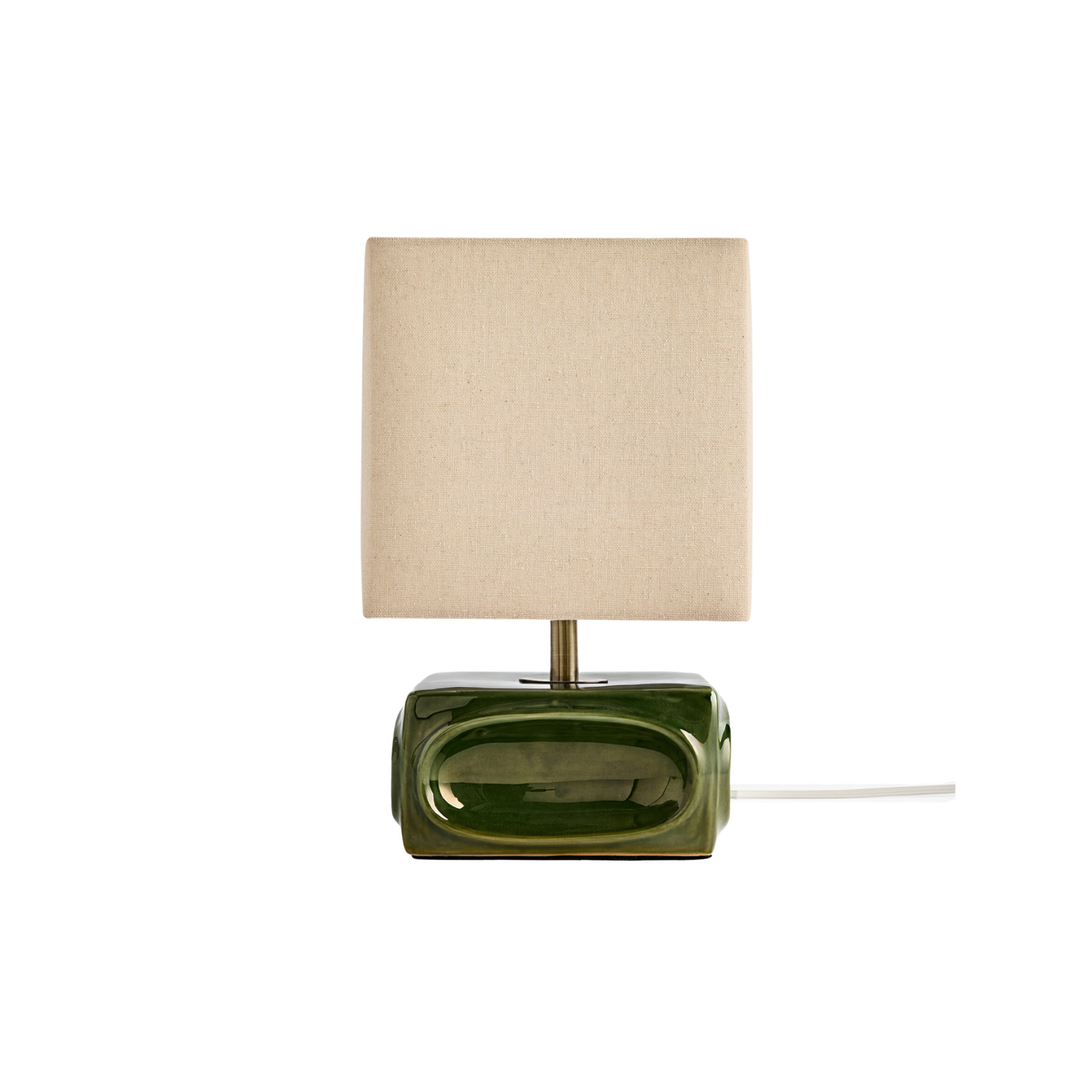 MADE.COM Nell Ceramic Table Lamp in Green Reactive Glaze with Ecru Linen Shade